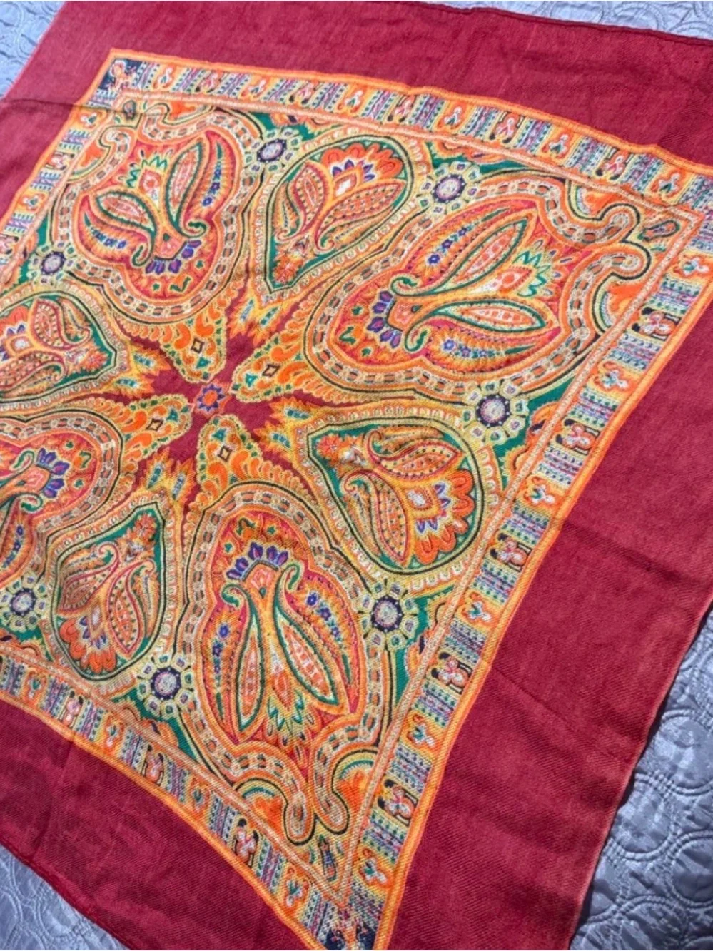 Vibrant Paisley Square large handkerchief in Burgundy and Multicolor